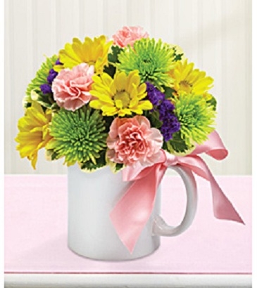 Mixed Flowers in a Mug Arrangement