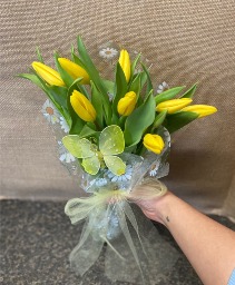 1 Bunch Wrapped Tulips with butterfly Spring seasonal mix