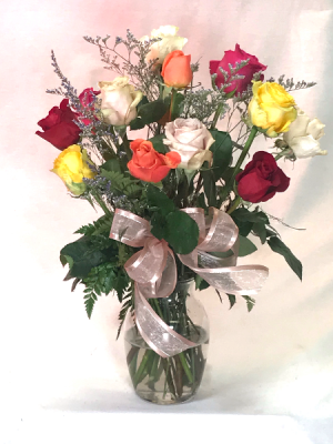1 dozen mixed roses vase