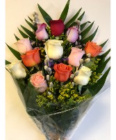 1 Dozen Colorful Mixed Roses Wrapped