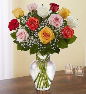 MULTICOLOR ROSES VASE ARRANGEMENT