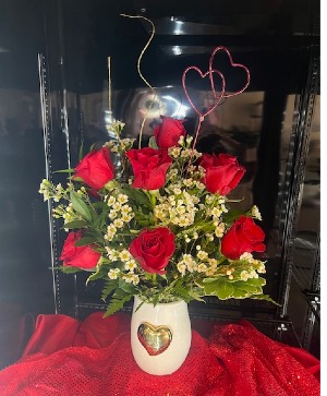 1 dozen of Red Roses in a heart vase VALENTINE