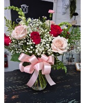 1 dozen Pink & Red Roses Vase Arrangement 