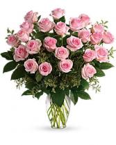Two Dozen Sweet Pink Roses Vase Arrangement