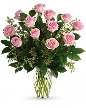1 Dozen Sweet Pink Roses Vase Arrangement