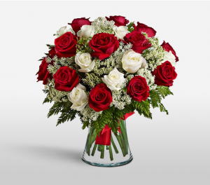 1 or 2 Dozen Red and White Roses 