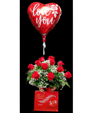 1 Dozen Roses with Chocolates and Mylar Balloon 