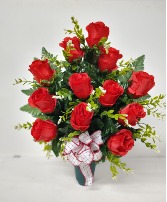 1 DOZEN SILK RED ROSES IN CEMETARY CONE 