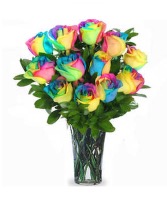 1 DOZEN TIE DYE ROSES VASED/LIMITED AMOUNT FRESH FLOWERS