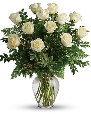 1 DOZEN WHITE ROSES VASE ARRANGEMENT