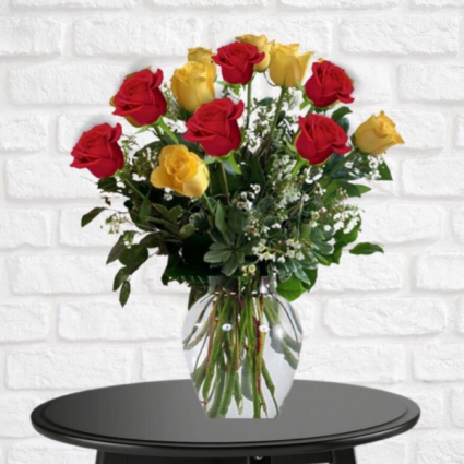 1 Dozen Yellow & Red Roses