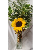 1 sunflower in a vase with filler 
