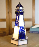 10.4"H Blue & White Stained Glass Lighthouse Tiffa Gift Items