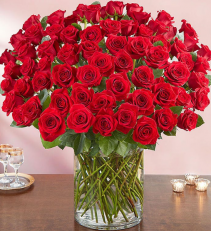 100 Premium Long Stem Red Roses All-around arrangement