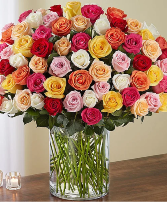 100 PREMIUM MULTICOLOR ROSES VASE ARRANGEMENT ROSES