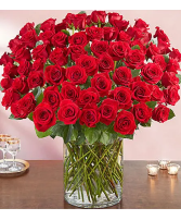 100 Premium Red Roses in a Vase 