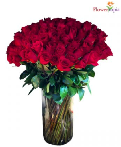 100 Rosas Rojas en un Florero Arreglo de Ramo de Rosas de Tallo Largo