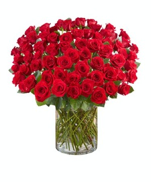 100 Spectacular Roses Vase Arrangement