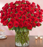 100 Red Roses Vase Arrangement