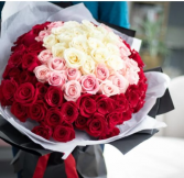100 Roses Wrapped HAND TIED BOUQUET