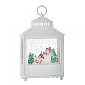 11" SNOWMAN AND PENGUIN LIGHTED WATER LANTERN 