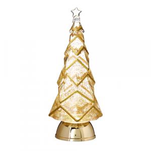 12.25" GOLD GLITTERED LIGHTED TREE WITH SWIRLING G 