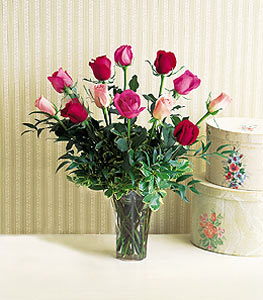 12 Assorted Color Roses with Accents