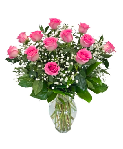 12 Beautiful Pink Roses Fresh Arrangement