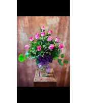 12 Deep Purple Rose Vase  Roses 