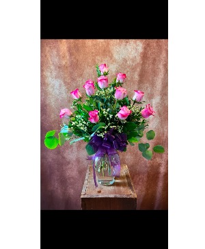 12 Deep Purple Rose Vase  Roses 