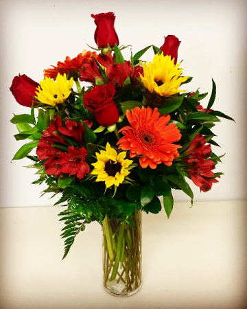 1/2 Dozen Red Roses Roses, Gerbers Daisies, Sunflowers