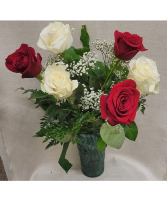1/2 Dozen Red & White Mixed Roses Valentine's Day