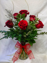1/2 Dozen Roses 6 Premium Red Roses arranged in a glass vase