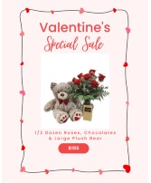 1/2 Dozen Roses, Chocolates & Large Plush Bear 