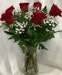 1/2 Dozen Roses VASED with greens &Babys Breath Fresh Arrangement