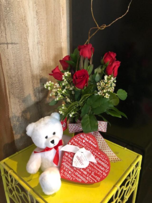 1/2 Dz Red Rose Valentines Special 6 Long Stem Red Rose's Teddy Bear Truffles