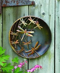 12" Flamed Raised Dragonflies Wall Disc 