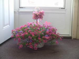 Hanging Baskets!! 12" Hanging Baskets grown here at Malaga Greenhouse! One decorated for $37.00. Make it a pair for $57.00. Solids or colors. in Jerusalem, OH | MALAGA GREENHOUSE FLORIST & GIFT SHOP Hanging Baskets!! 12" Hanging Baskets grown here at Malaga Greenhouse! One decorated for $37.00. Make it a pair for $57.00. Solids or colors. in Jerusalem, OH | MALAGA GREENHOUSE FLORIST & GIFT SHOP