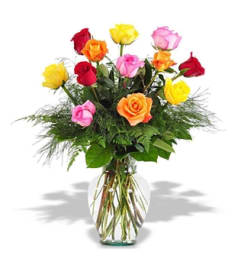 12 Long Stem mixed color Roses Arr Fresh Flowers