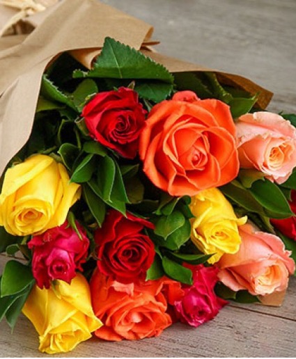 12 Long Stem Russian Cut Mixed Color Roses Loose W 12 Long Stem Russian Cut Mixed Color Roses Loose Wrapped