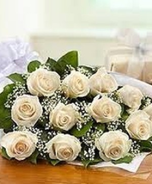 12 long Stem (Russian Cut) Pure White Roses   Loose Wrapped 