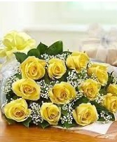 12 long Stem (Russian Cut) Yellow Roses   Loose Wrapped 
