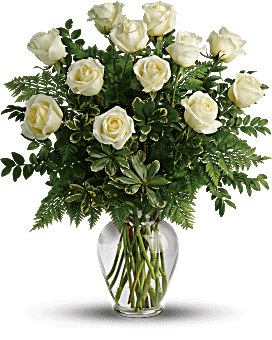 12 Long Stem white Roses Arranged Fresh Flowers