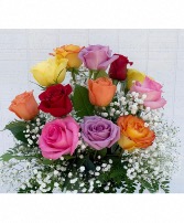 12 Mixed Color Roses  No Vase 