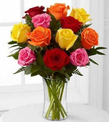 12 mixed roses vased vased roses