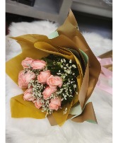 12 Peach Roses, Wrapped 