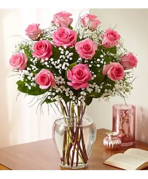 12 Pink Rose Vase - 00142 
