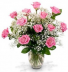 Pink Roses & Babies Breath Vase Arrangement