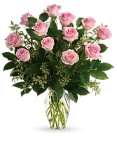 12 PINK ROSES VALENTINES DAY FLOWER ARRANGEMENT