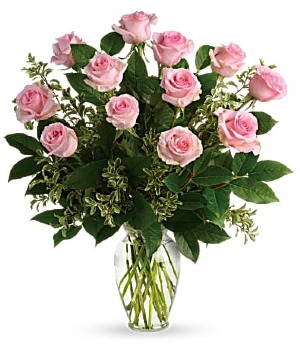 12 PINK ROSES VALENTINES DAY FLOWER ARRANGEMENT